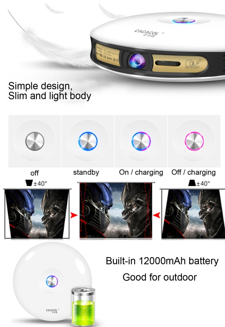 CACACOL ITC-DO8 220LM WiFi Smart 1280*800 DLP DMD LED Proyector Portátil con Control Remoto, Android 6.1 , MSD6A628 Quad Core, 2GB RAM, 16GB ROM, WiFi, BT, HDMI, sin Soporte para Trípode, ITC-DO8