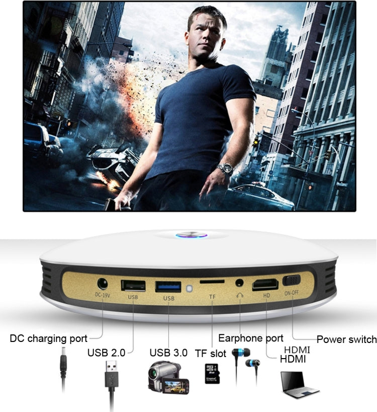CACACOL ITC-DO8 220LM WiFi Smart 1280*800 DLP DMD LED Proyector Portátil con Control Remoto, Android 6.1 , MSD6A628 Quad Core, 2GB RAM, 16GB ROM, WiFi, BT, HDMI, sin Soporte para Trípode, ITC-DO8
