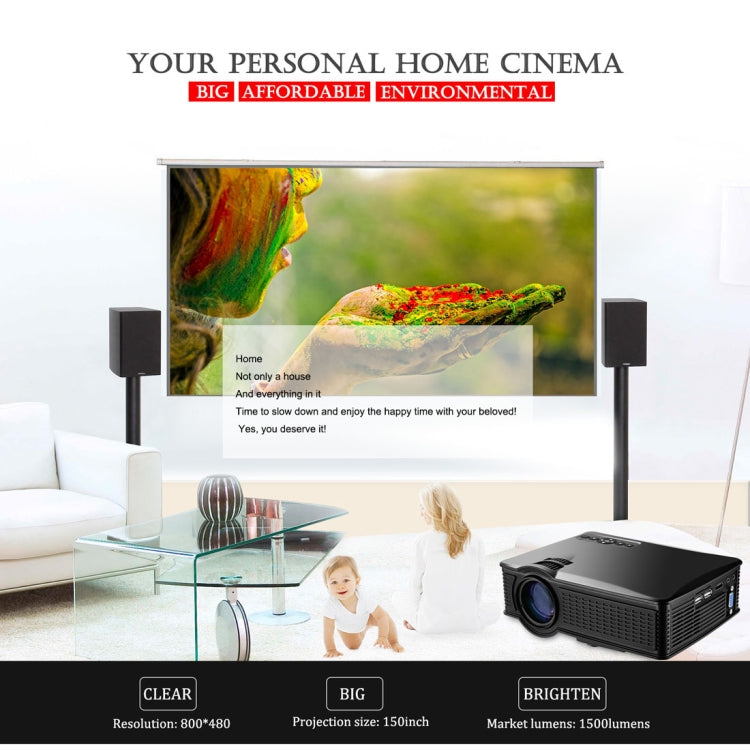 LY-50 Proyector LED de cine en casa de 1800 lúmenes 1280x800 con control remoto, compatible con AV, USB, VGA y HDMI, LY-50