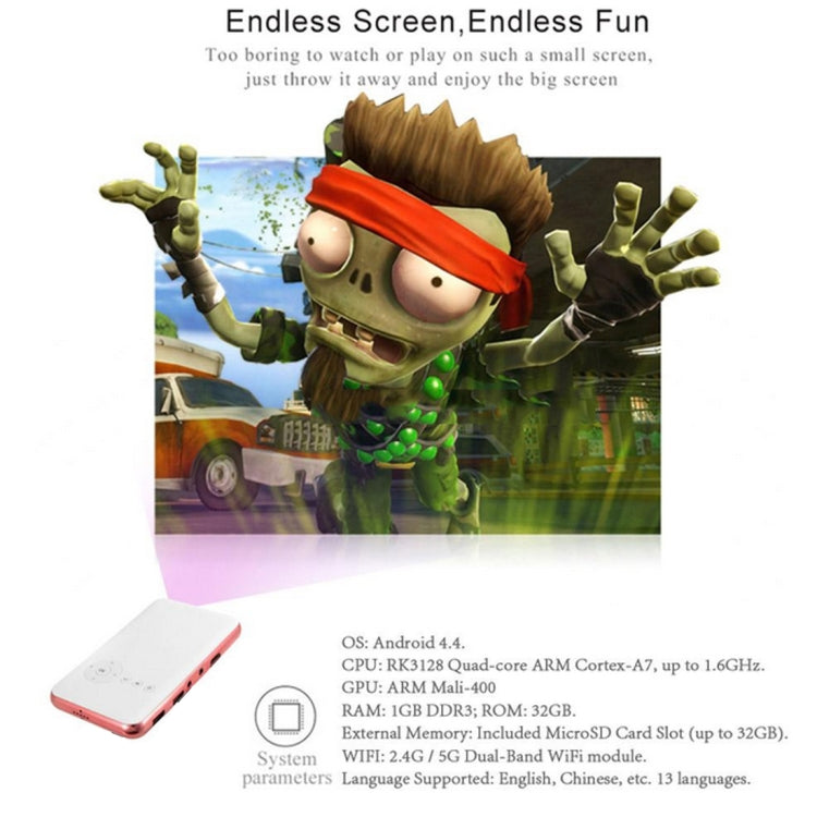 Wejoy DL-S6+ 1000 Lúmenes 854x480 Mini Proyector Inteligente, CPU RK3128, 1GB+32GB, Android 4.4, Bluetooth, WiFi, HDMI, DL-S6+/Rose Gold
