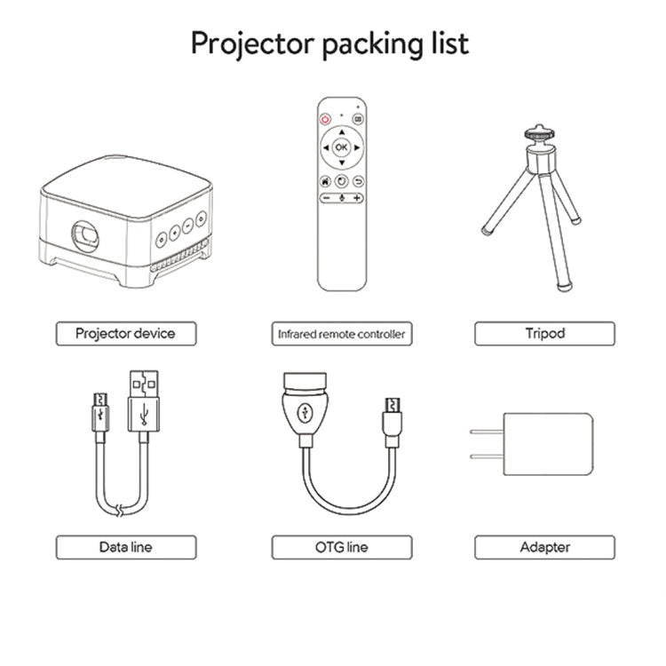 P07-D Mini Proyector LED Bluetooth de cine en casa Android de 50 lúmenes con control remoto, compatible con Micro SD, Micro USB, WiFi y salida de audio