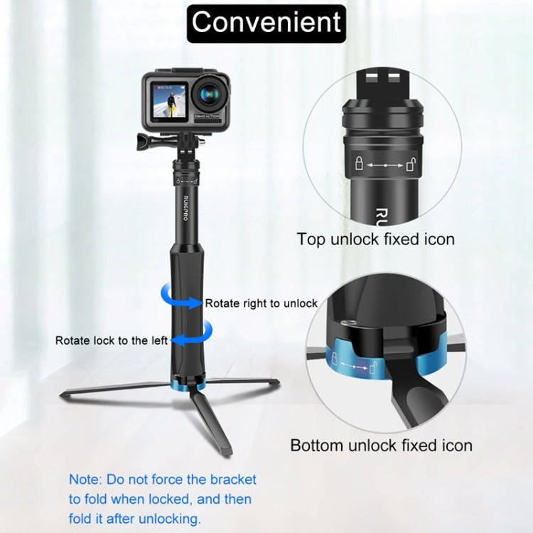RUIGPRO Trípode de mano de una pieza Selfie Stick Monopod telescópico para DJI Osmo Action, GoPro HERO10 Black /9 Black / HERO8 Black /7/6/5/5 Session /4 Session /4/3+ /3/2/1, Xiaoyiy otras cámaras de acción, Black)