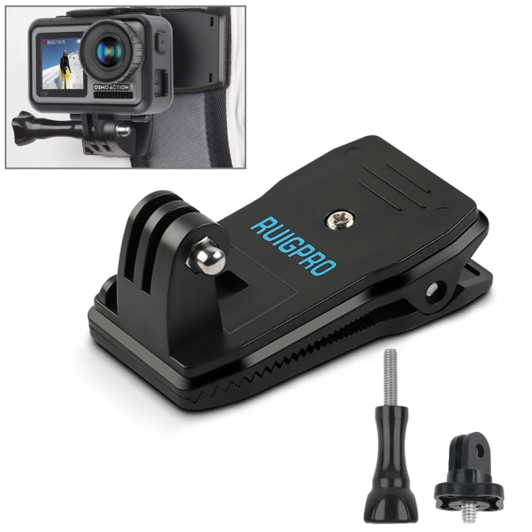 RUIGPRO Mochila con rotación de 360 grados Rec-Mounts Clip Clamp Mount con tornillo para GoPro HERO9 Black / HERO8 Black /7/6/5/5 Session /4 Session /4/3+ /3/2/1, DJI Osmo Action, Xiaoyi yOtras cámaras de acción, 360 Degree Rotation Clip