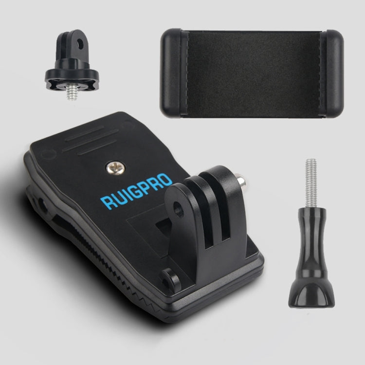 RUIGPRO Mochila con rotación de 360 grados Rec-Mounts Clip Clamp Mount + Abrazadera para teléfono para GoPro HERO9 Black / HERO8 Black /7/6/5/5 Session /4 Session /4/3+ /3/2/1, DJI Osmo Action, Xiaoyiy otras cámaras de acción, Rec-Mounts+Clamp