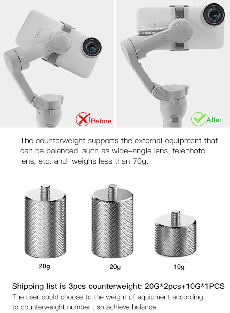 STARTRC Ajuste Equilibrio Peso Antivibración 50g Contrapeso para DJI OM4 / OSMO Mobile 3 Gimbal Estabilizador