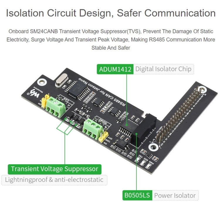 Placa de expansión Waveshare RS485 CAN para Jetson Nano, aislamiento digital, circuito de protección incorporado