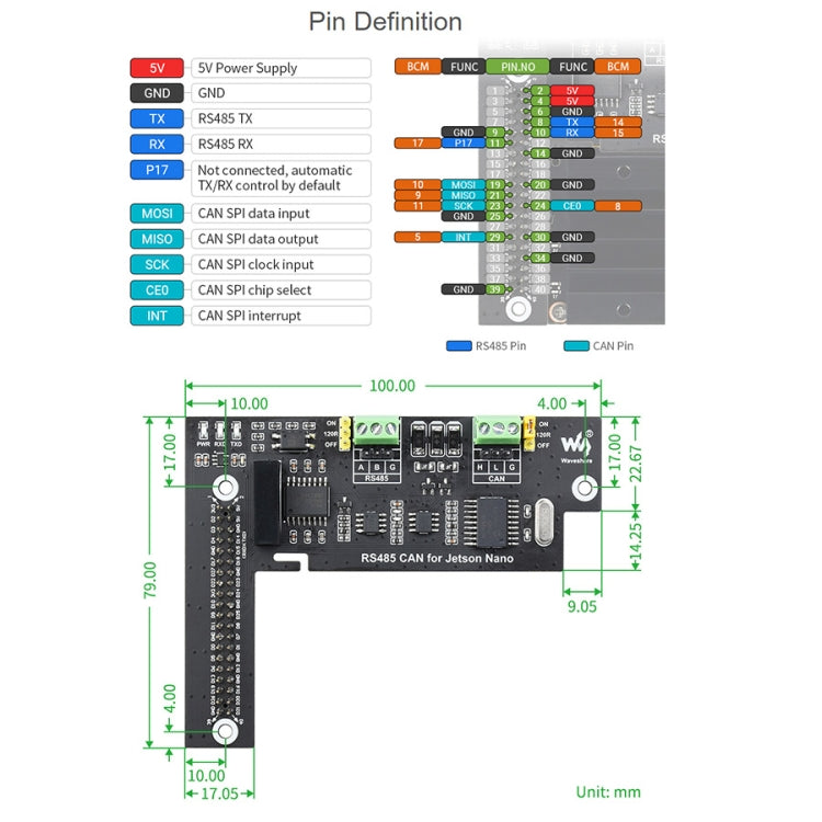 Placa de expansión Waveshare RS485 CAN para Jetson Nano, aislamiento digital, circuito de protección incorporado
