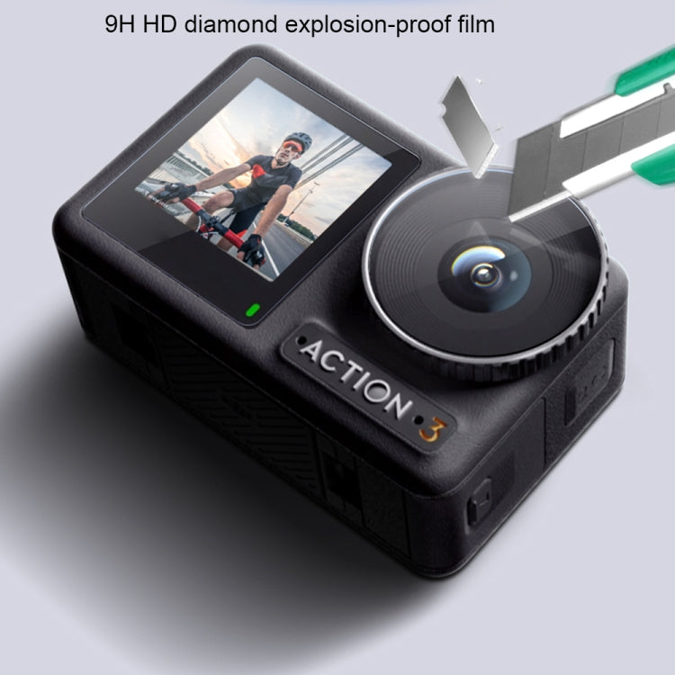 Para DJI Osmo Action 3 Lente 3 en 1 Pantalla frontal y trasera Película a prueba de explosiones de diamante, For DJI Osmo Action 3