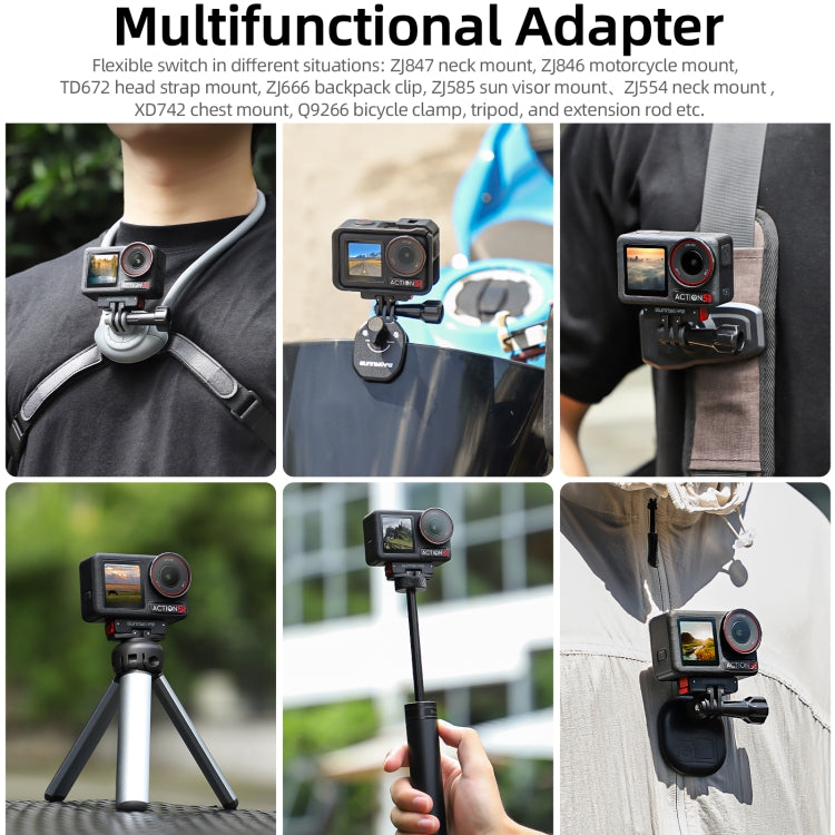 Adaptador de trípode para cámara de acción con montaje de liberación rápida magnético plegable Sunnylife para DJI Osmo Action 5 Pro/4/3, AD887 For DJI Osmo 360 / Action 5 Pro