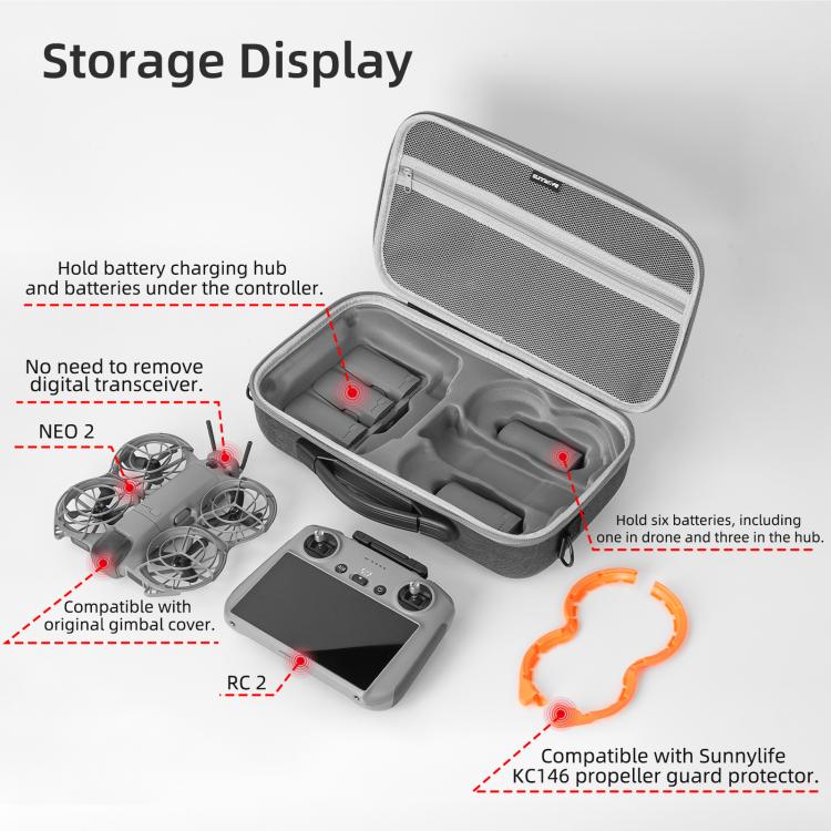 Estuche de transporte portátil Sunnylife para DJI Neo 2, incluye bolso de hombro, bolsa protectora y estuche rígido de viaje., Combo Shoulder Bag