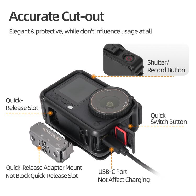 Funda protectora Sunnylife para DJI Osmo Action 6, adaptador de montaje y carcasa con parasol desmontable., For DJI Osmo Action 6