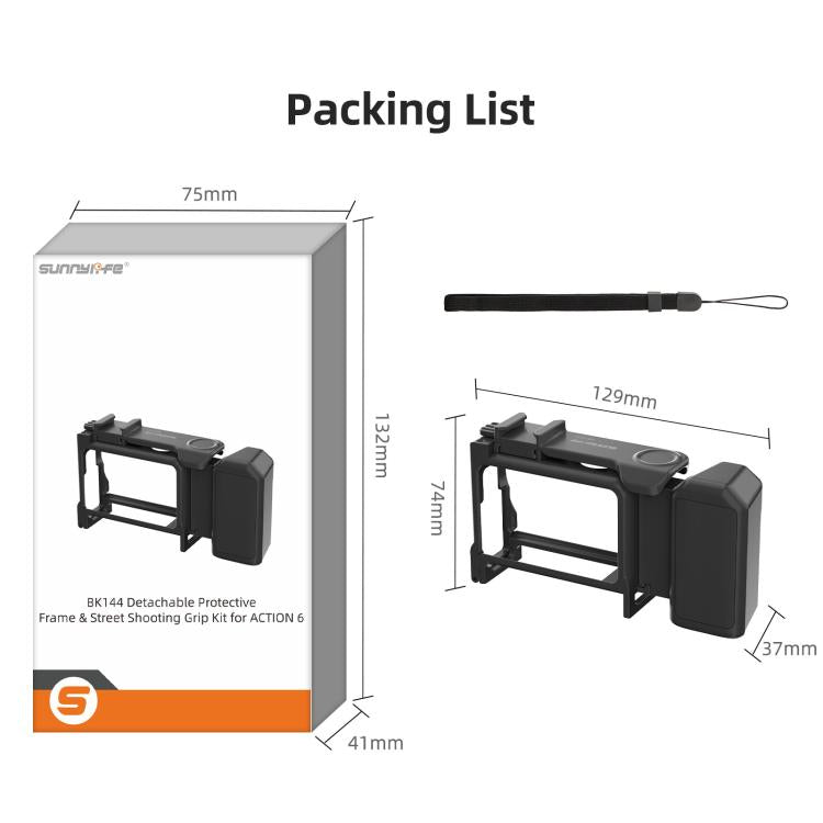 Para DJI Action 6 Sunnylife Marco protector desmontable 2 en 1 y mango para fotografía callejera Empuñadura ergonómica Mango de liberación rápida, For DJI Action 6