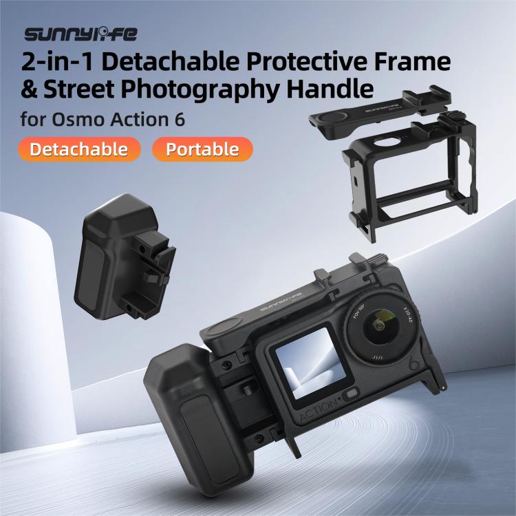 Para DJI Action 6 Sunnylife Marco protector desmontable 2 en 1 y mango para fotografía callejera Empuñadura ergonómica Mango de liberación rápida, For DJI Action 6