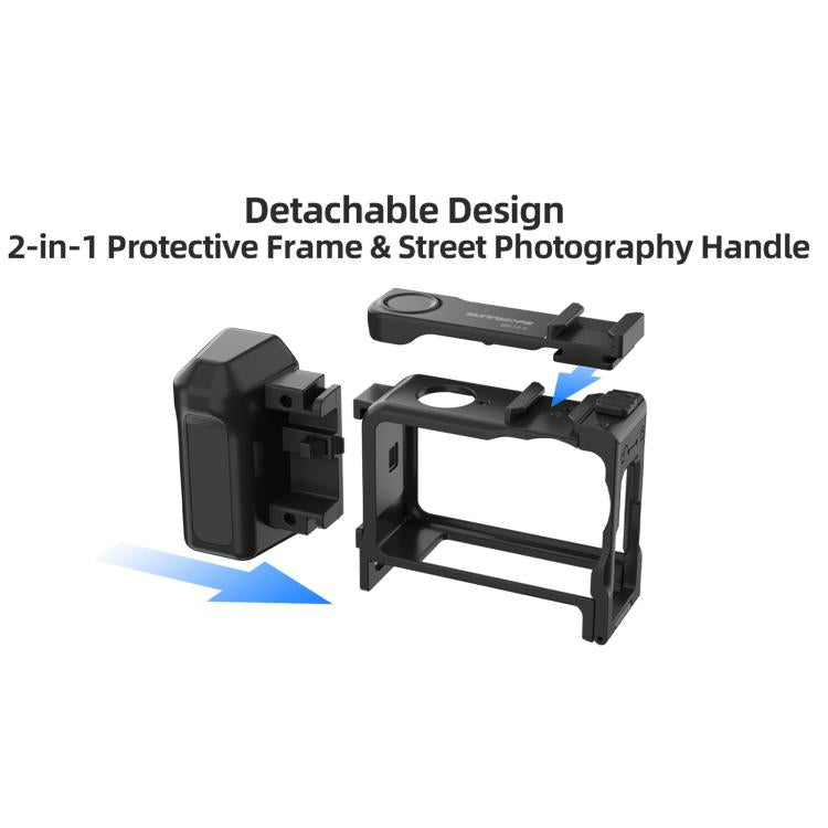 Para DJI Action 6 Sunnylife Marco protector desmontable 2 en 1 y mango para fotografía callejera Empuñadura ergonómica Mango de liberación rápida, For DJI Action 6
