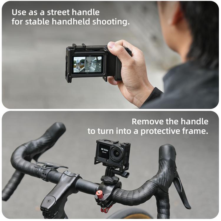 Para DJI Action 6 Sunnylife Marco protector desmontable 2 en 1 y mango para fotografía callejera Empuñadura ergonómica Mango de liberación rápida, For DJI Action 6