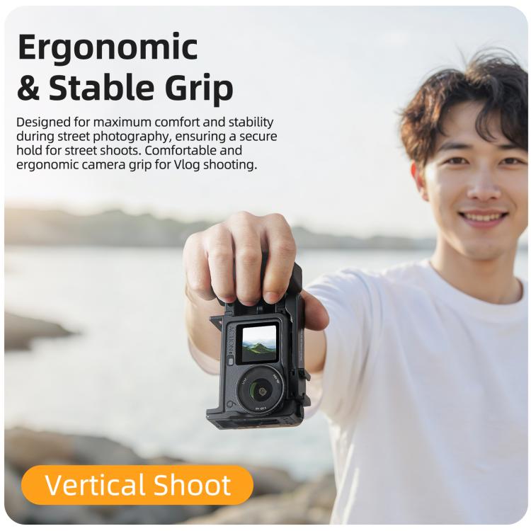 Para DJI Action 6 Sunnylife Marco protector desmontable 2 en 1 y mango para fotografía callejera Empuñadura ergonómica Mango de liberación rápida, For DJI Action 6