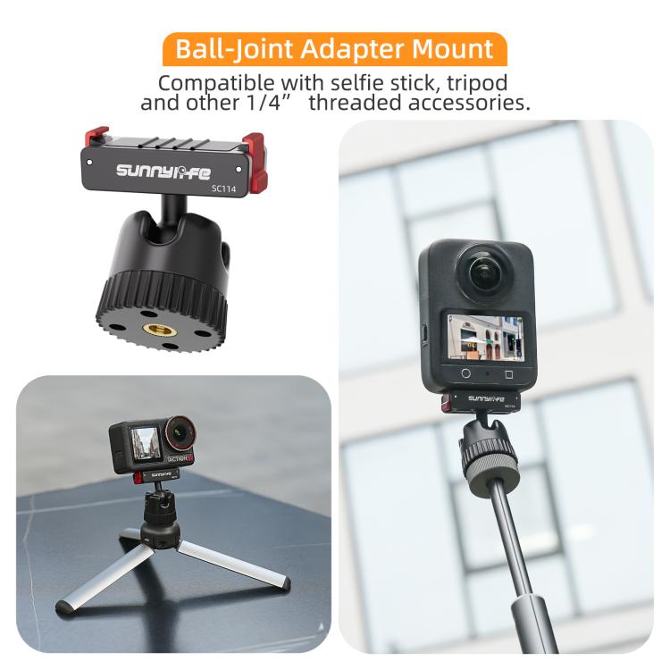 Adaptador de rótula magnética de liberación rápida Sunnylife con soporte giratorio de 360° y ventosa para DJI Osmo 360 / Action 5 Pro / 4 / 3, For DJI Osmo 360 / Action 5 Pro / 4 / 3