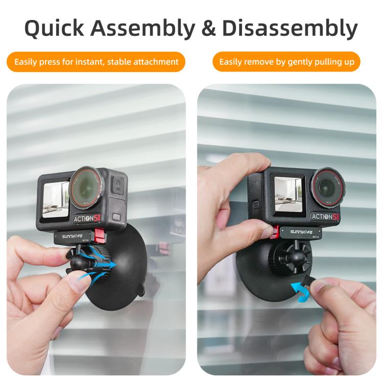 Adaptador de rótula magnética de liberación rápida Sunnylife con soporte giratorio de 360° y ventosa para DJI Osmo 360 / Action 5 Pro / 4 / 3, For DJI Osmo 360 / Action 5 Pro / 4 / 3