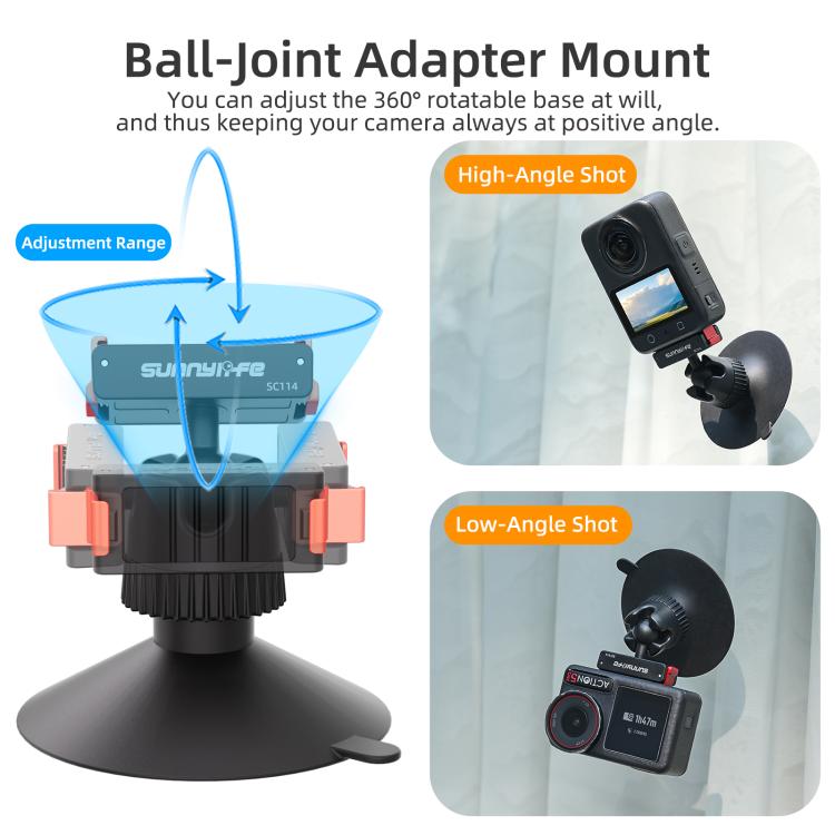 Adaptador de rótula magnética de liberación rápida Sunnylife con soporte giratorio de 360° y ventosa para DJI Osmo 360 / Action 5 Pro / 4 / 3, For DJI Osmo 360 / Action 5 Pro / 4 / 3