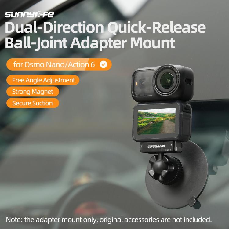 Adaptador de rótula magnética de liberación rápida de doble dirección Sunnylife con ventosa giratoria de 360 grados para DJI Osmo Nano/Action 6, For DJI Osmo Nano / Action 6