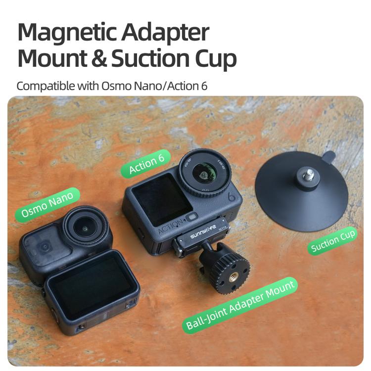 Adaptador de rótula magnética de liberación rápida de doble dirección Sunnylife con ventosa giratoria de 360 grados para DJI Osmo Nano/Action 6, For DJI Osmo Nano / Action 6