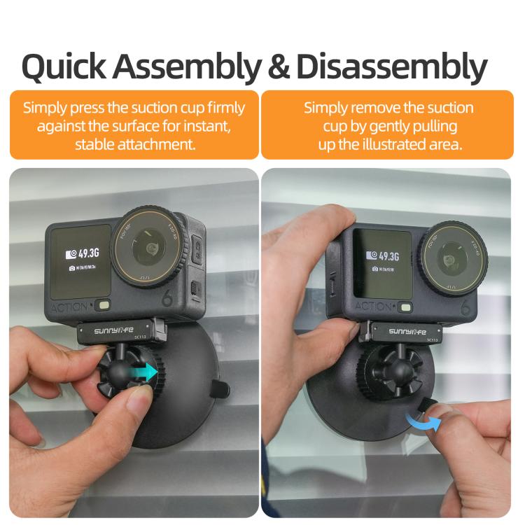 Adaptador de rótula magnética de liberación rápida de doble dirección Sunnylife con ventosa giratoria de 360 grados para DJI Osmo Nano/Action 6, For DJI Osmo Nano / Action 6