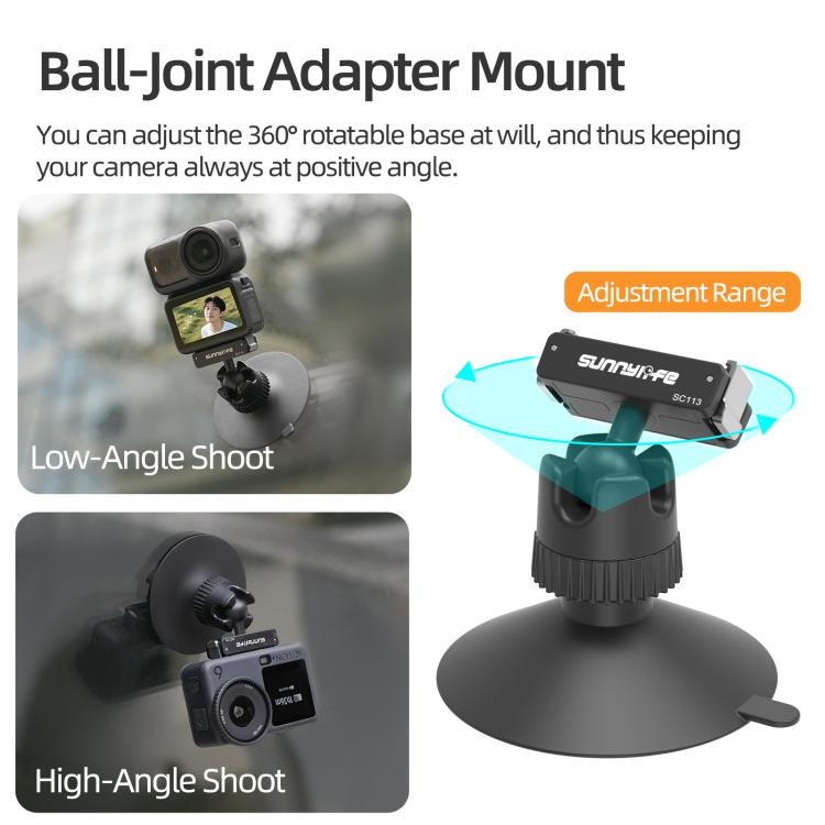 Adaptador de rótula magnética de liberación rápida de doble dirección Sunnylife con ventosa giratoria de 360 grados para DJI Osmo Nano/Action 6, For DJI Osmo Nano / Action 6