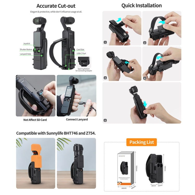 Para DJI OSMO Pocket 3 Sunnylife banda de mano marco protector cubierta de mango de extensión de zapato frío, Extension Frame
