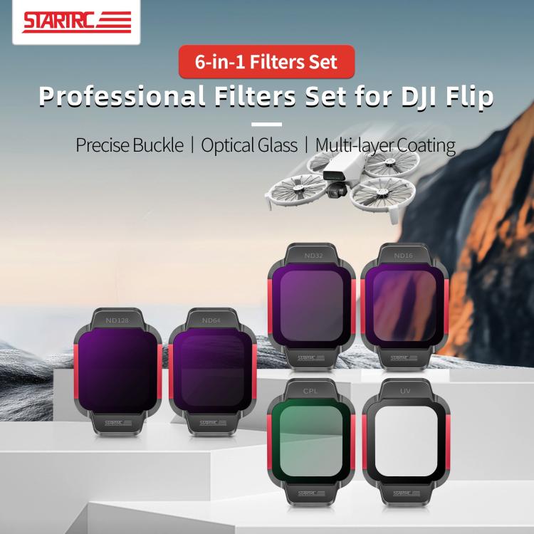 Filtro de lente UV CPL 6 en 1 ND16 ND32 ND64 ND128 para DJI Flip STARTRC, 6 in 1