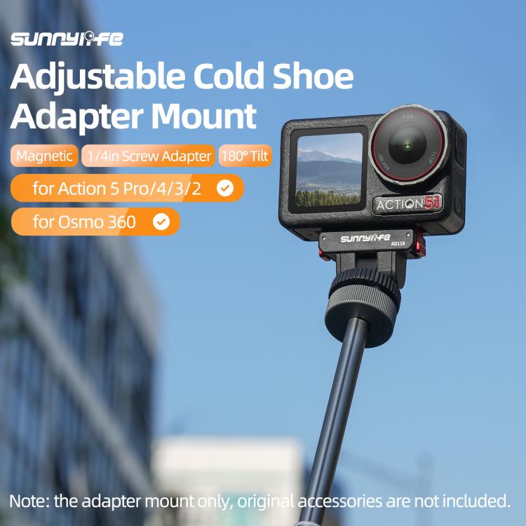 Sunnylife AD118 Adaptador magnético de liberación rápida para zapata fría Sunnylife, soporte de 1/4", adaptador de palo selfie ajustable con inclinación de 180° para DJI Osmo 360 / Action 5 Pro / 4 / 3, AD118 For DJI Osmo 360 / Action 5 Pro