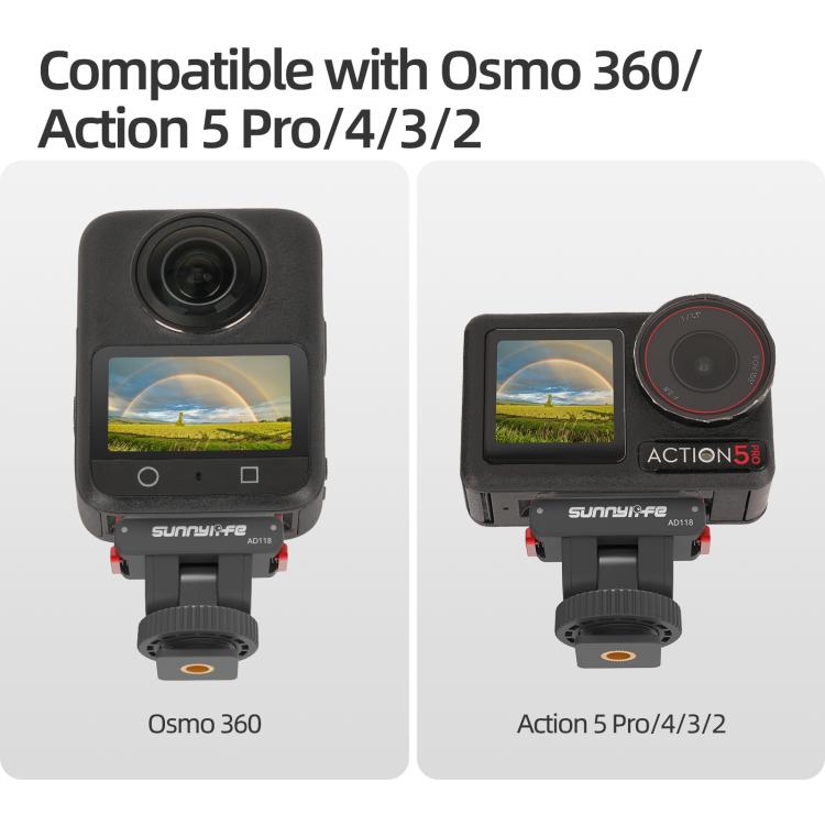 Sunnylife AD118 Adaptador magnético de liberación rápida para zapata fría Sunnylife, soporte de 1/4", adaptador de palo selfie ajustable con inclinación de 180° para DJI Osmo 360 / Action 5 Pro / 4 / 3, AD118 For DJI Osmo 360 / Action 5 Pro