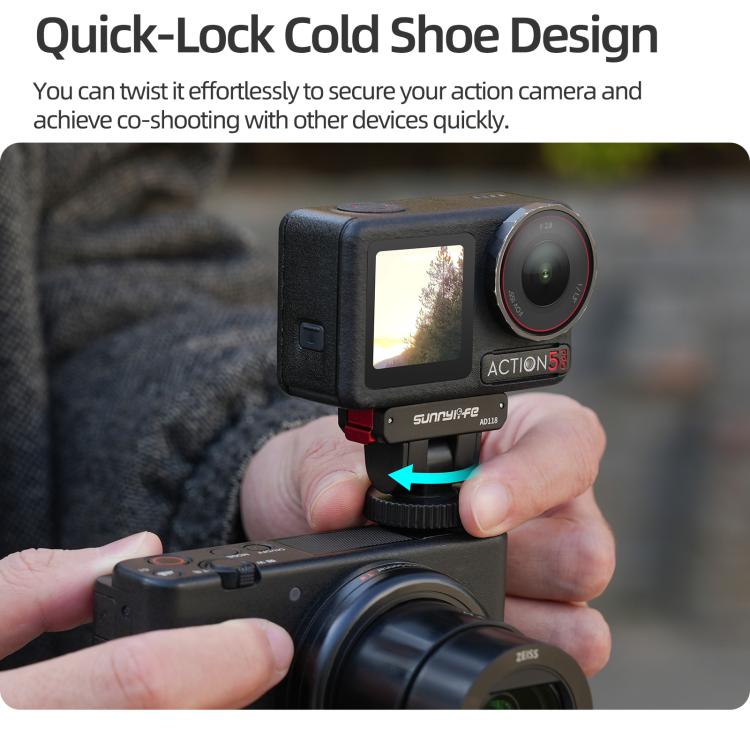 Sunnylife AD118 Adaptador magnético de liberación rápida para zapata fría Sunnylife, soporte de 1/4", adaptador de palo selfie ajustable con inclinación de 180° para DJI Osmo 360 / Action 5 Pro / 4 / 3, AD118 For DJI Osmo 360 / Action 5 Pro