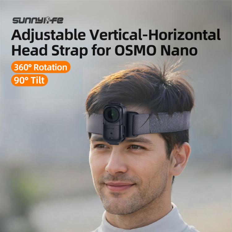 Correa para la cabeza Sunnylife con rotación vertical-horizontal de 360° para DJI Osmo Nano, con adaptador, cordón ajustable para la cabeza y cuerda trenzada de seguridad.