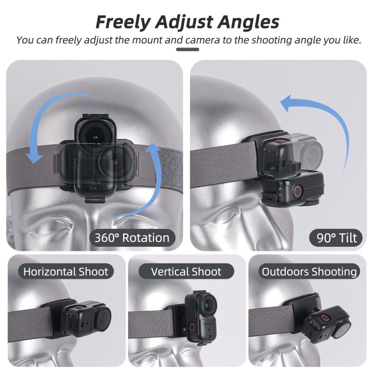 Correa para la cabeza Sunnylife con rotación vertical-horizontal de 360° para DJI Osmo Nano, con adaptador, cordón ajustable para la cabeza y cuerda trenzada de seguridad.