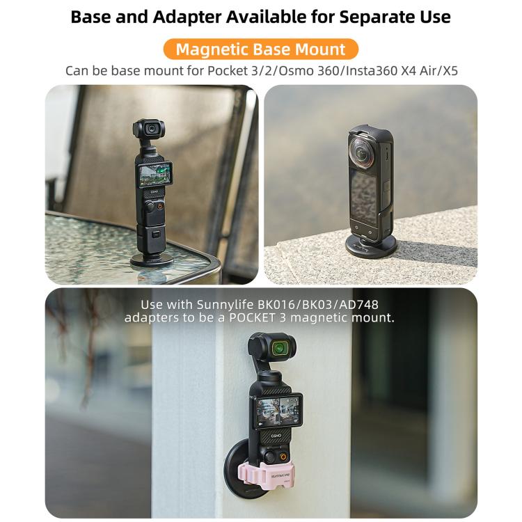 Soporte de base magnética de liberación rápida Sunnylife de 1/4" con inclinación ajustable de 180° para mesa, compatible con DJI Osmo 360 / Action 5 Pro / 4 / 3 / 2, DZ-140 For DJI Osmo 360 / Action 5 Pro