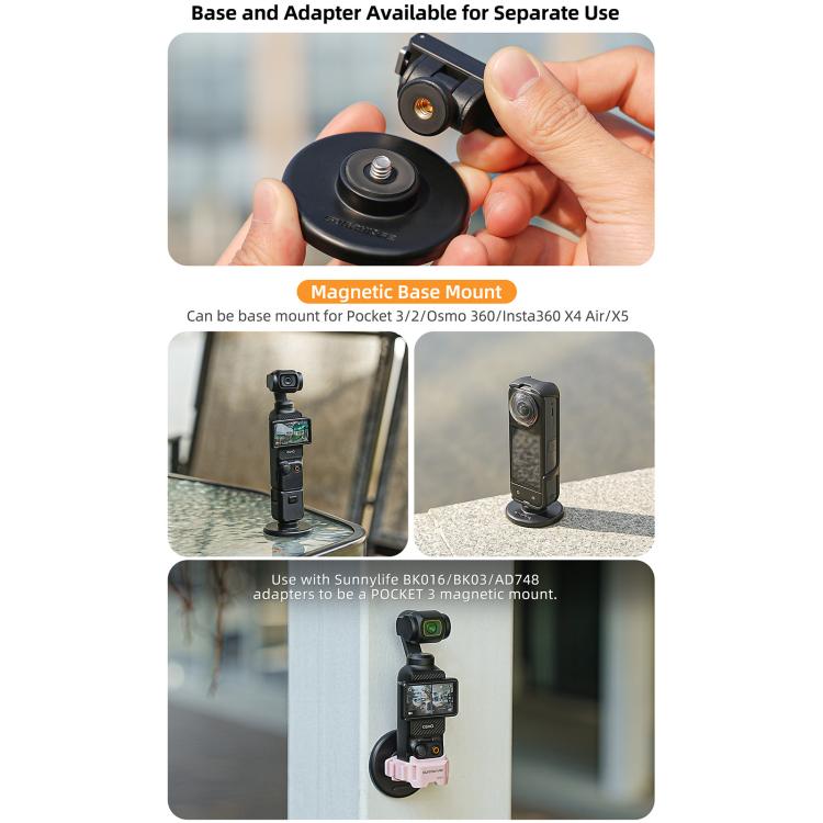 Soporte de base magnética bidireccional de liberación rápida Sunnylife de 1/4" con inclinación ajustable de 180° para mesa, compatible con DJI Osmo Nano / Action 6., DZ-141 For DJI Osmo Nano / Action 6