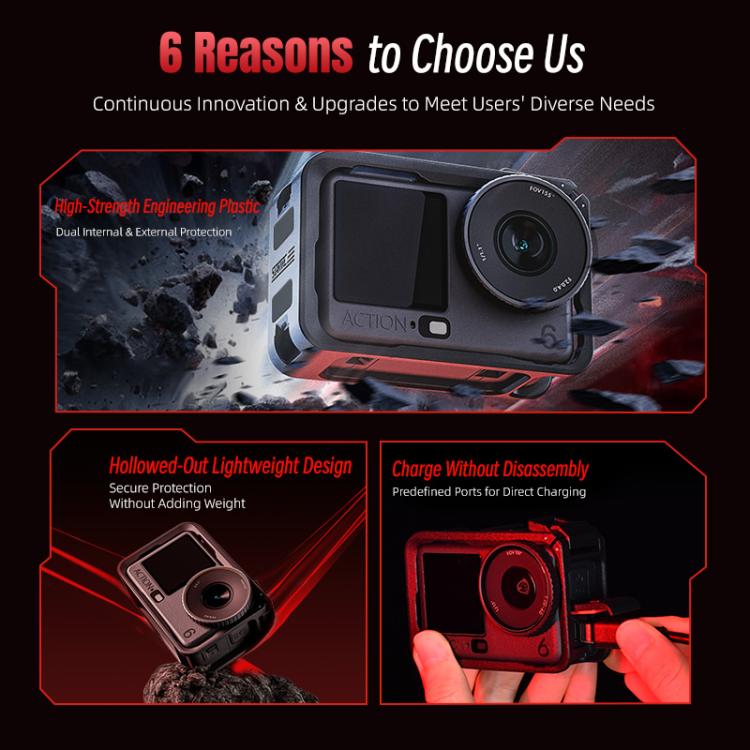 Adaptador de expansión vertical-horizontal STARTRC de plástico para DJI Osmo Action 6 con zapata fría, For DJI Osmo Action 6 Plastic Cage