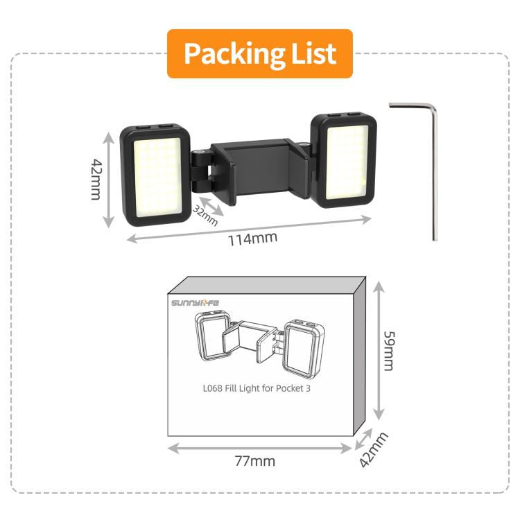 Luz de vídeo LED ajustable Sunnylife de liberación rápida para DJI Osmo Pocket 3, luz de relleno portátil regulable tricolor.
