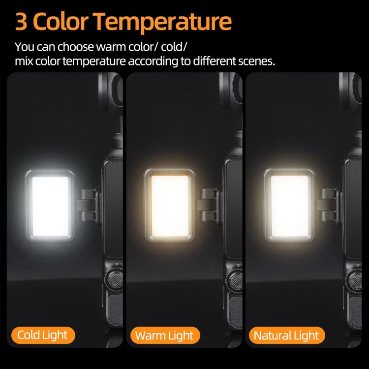 Luz de vídeo LED ajustable Sunnylife de liberación rápida para DJI Osmo Pocket 3, luz de relleno portátil regulable tricolor.