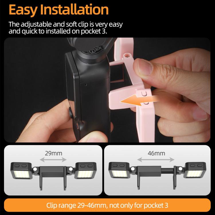 Luz de vídeo LED ajustable Sunnylife de liberación rápida para DJI Osmo Pocket 3, luz de relleno portátil regulable tricolor.