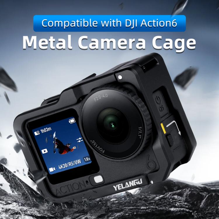 Jaula metálica para cámara DJI Osmo Action 6 YELANGU con zapata fría, For DJI Osmo Action 6 Cage