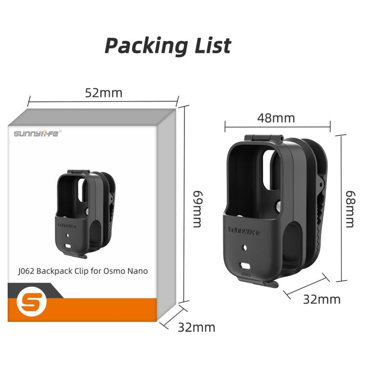 Clip de mochila Sunnylife para DJI Osmo Nano, abrazadera para cámara de acción con rotación de 360 grados, montaje vertical-horizontal., ON-J062 Backpack Clip
