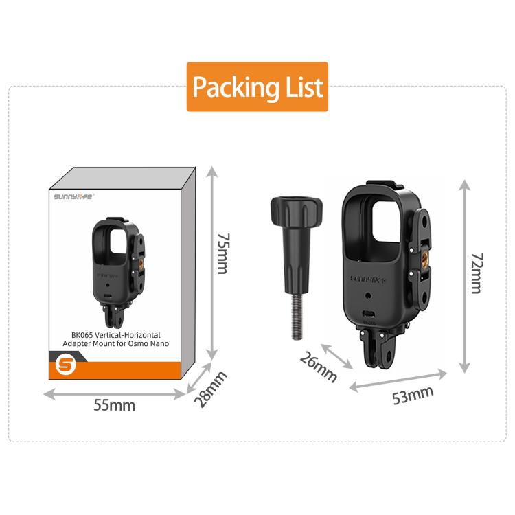 Adaptador vertical-horizontal plegable Sunnylife para DJI Osmo Nano, soporte de montaje, marco protector, carcasa y cubierta., ON-BK065 Vertical-Horizontal Frame