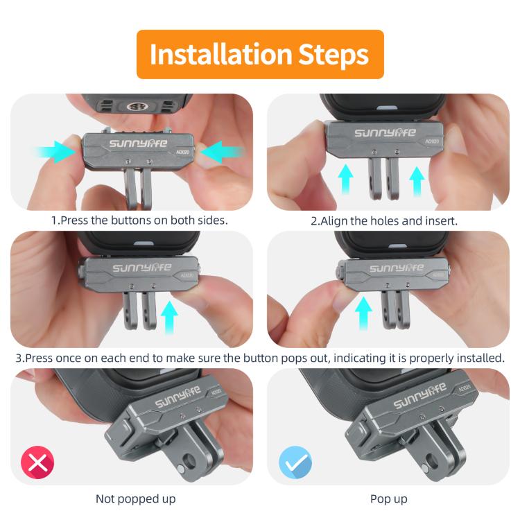 Adaptador magnético de liberación rápida de metal Sunnylife para cámara de acción, soporte plegable para cámara, adaptador de 1/4 para Insta360 X5 / Ace / Ace Pro 2 / 1, AD020 For Insta360 X5 / Ace / Ace Pro 2 / 1