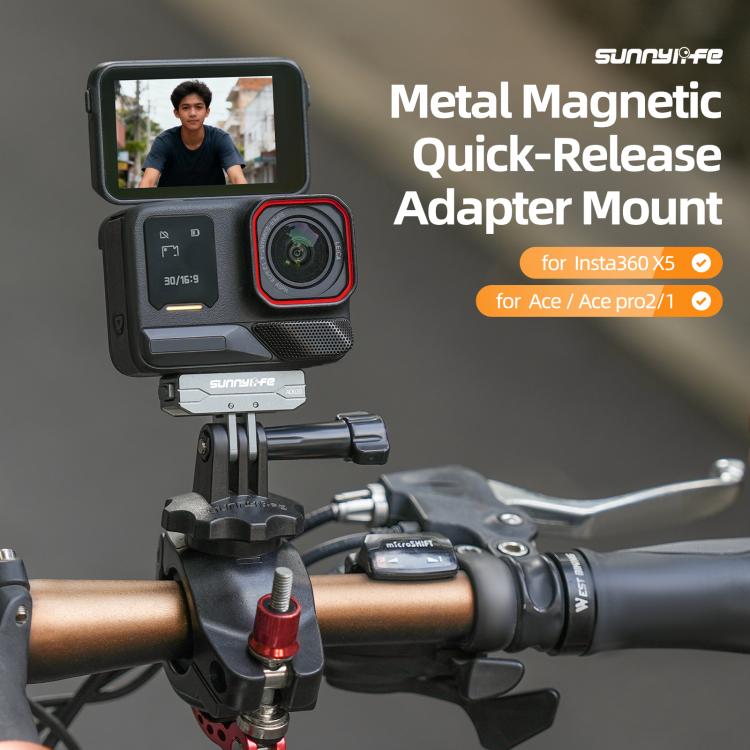 Adaptador magnético de liberación rápida de metal Sunnylife para cámara de acción, soporte plegable para cámara, adaptador de 1/4 para Insta360 X5 / Ace / Ace Pro 2 / 1, AD020 For Insta360 X5 / Ace / Ace Pro 2 / 1