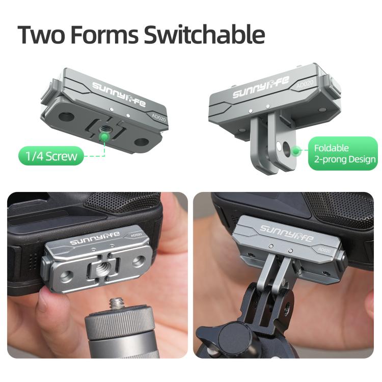 Adaptador magnético de liberación rápida de metal Sunnylife para cámara de acción, soporte plegable para cámara, adaptador de 1/4 para Insta360 X5 / Ace / Ace Pro 2 / 1, AD020 For Insta360 X5 / Ace / Ace Pro 2 / 1