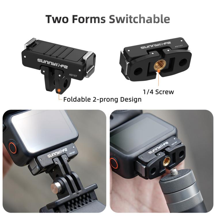 Soporte magnético bidireccional Sunnylife de liberación rápida con tornillo de 1/4 y adaptador plegable de 2 puntas para DJI Osmo 360, AD107 For DJI Osmo 360