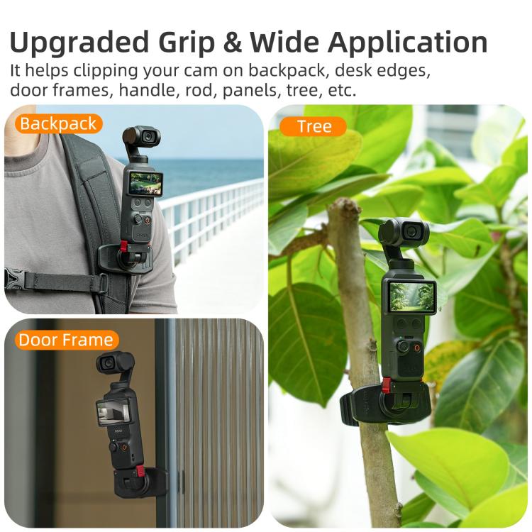 Clip magnético ajustable de liberación rápida Sunnylife para mochila, compatible con DJI Osmo Pocket 4/3 y cámaras de acción. Soporte vertical-horizontal., For DJI Osmo Pocket 4 / 3 Vertical-Horizontal Mount