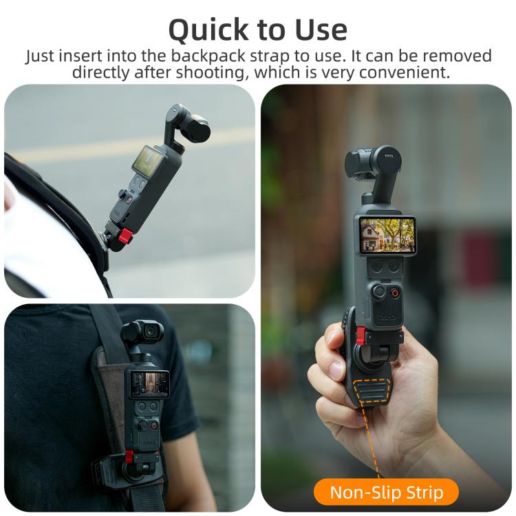 Clip magnético ajustable de liberación rápida Sunnylife para mochila, compatible con DJI Osmo Pocket 4/3 y cámaras de acción. Soporte vertical-horizontal., For DJI Osmo Pocket 4 / 3 Vertical-Horizontal Mount