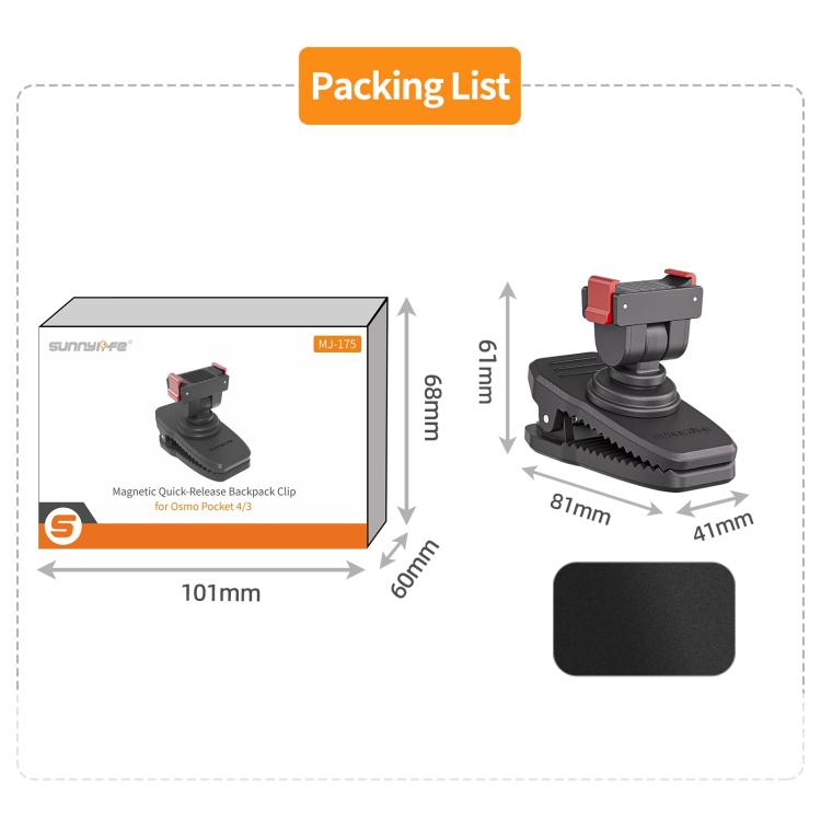 Clip magnético ajustable de liberación rápida Sunnylife para mochila, compatible con DJI Osmo Pocket 4/3 y cámaras de acción. Soporte vertical-horizontal., For DJI Osmo Pocket 4 / 3 Vertical-Horizontal Mount